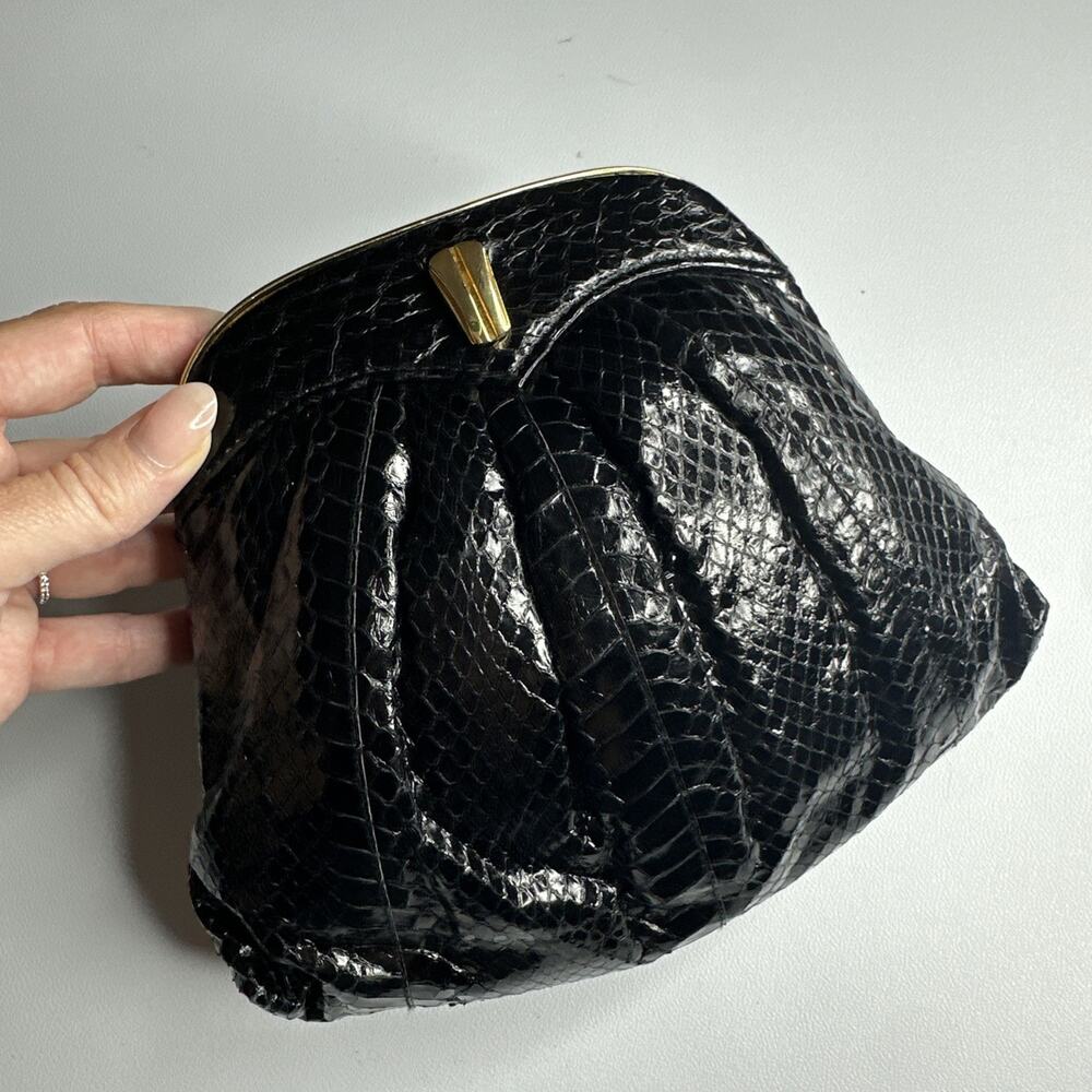 Vtg 80s 90s Lisette New York Black Faux Croc Leather Small Crossbody Purse Clasp - Picture 3 of 14